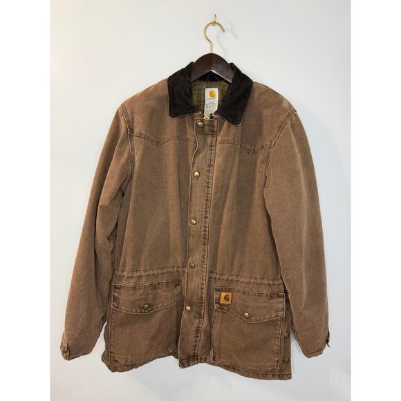 Vintage Carhartt Chore Coat Mens L Blanket Lined Barn Jacket Brown Outdoor - Picture 2 of 11